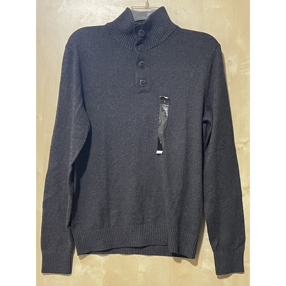 Banana Republic Sweater Mens Gray Black Long Sleeve Buttons Mock Neck Small New